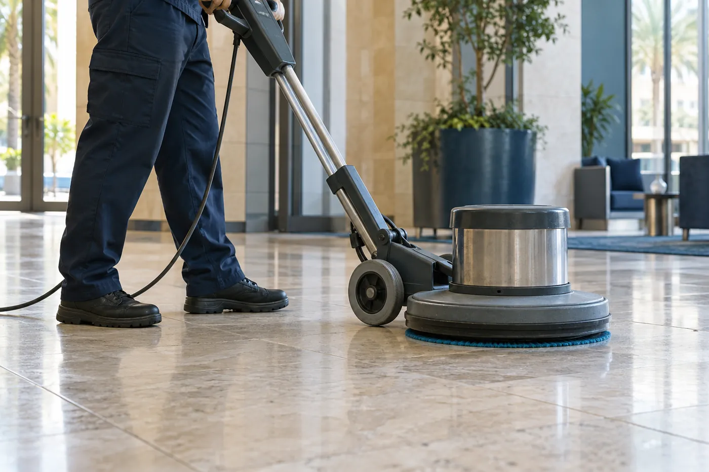 Illustrative professional floor care scene